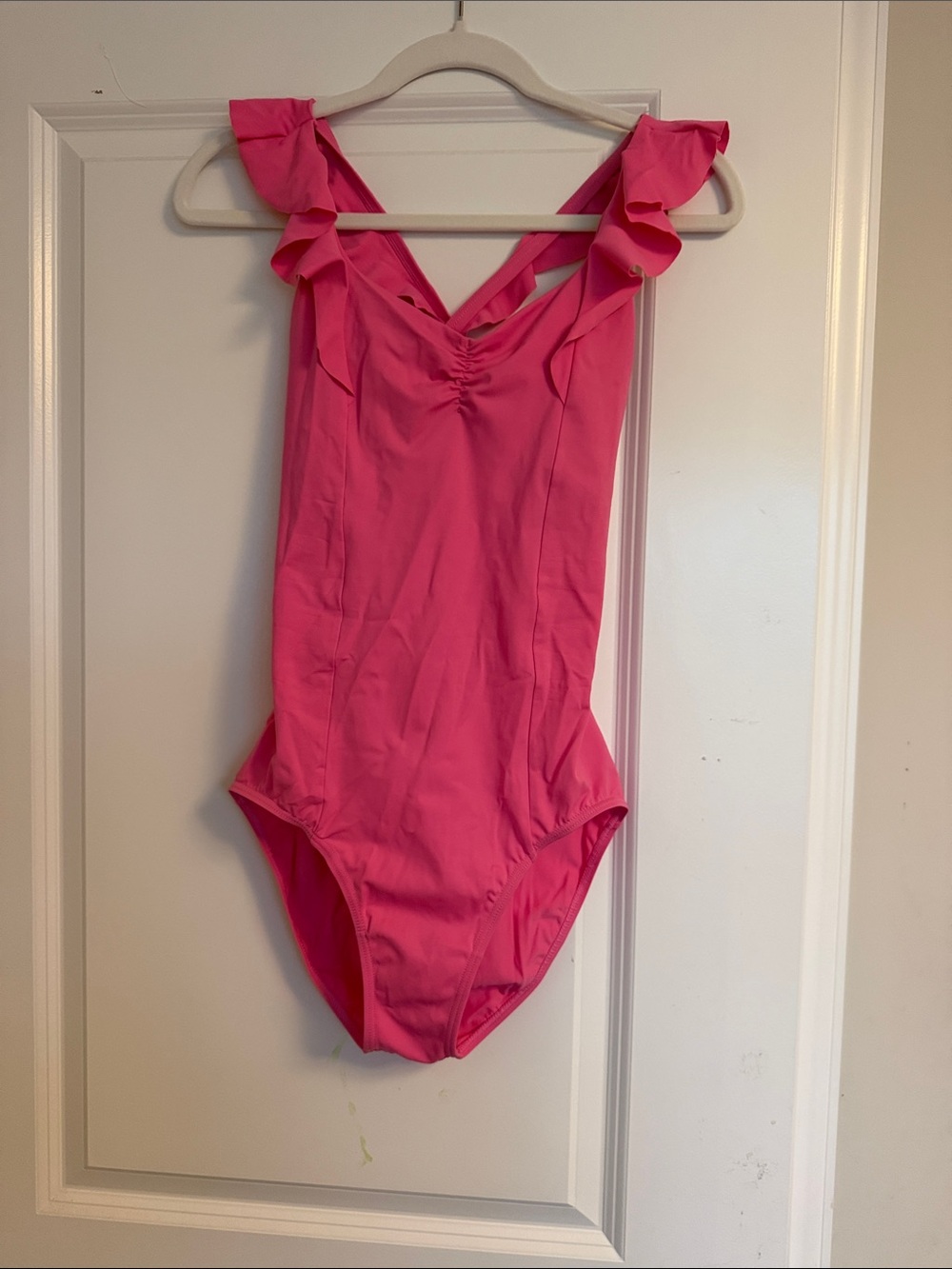 balera Bright Hot Pink Ruffle Strap open back Leotard